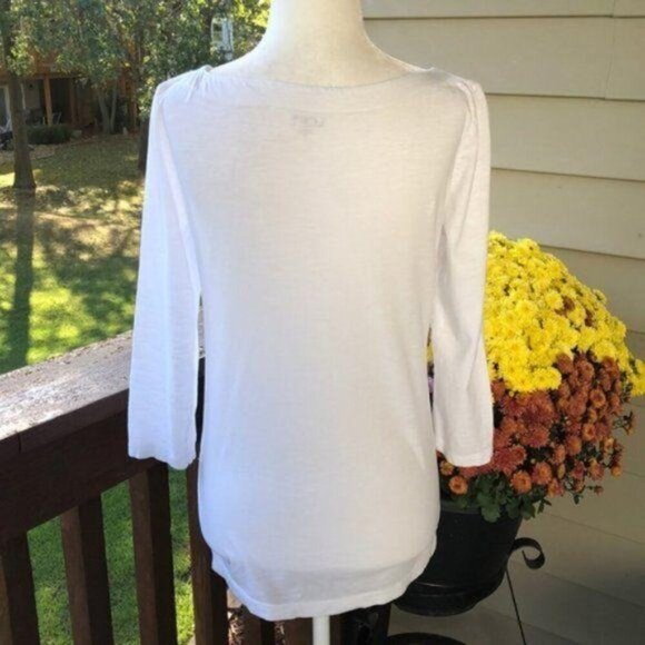 Loft Stripe Boat Neck Top, Ivory & Gold 3/4-Sleeve Cotton Women's Size XS - Picture 4 of 7